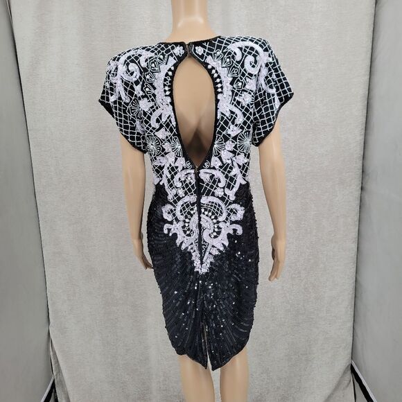 Stenay 80s Vintage Silk Sequin Beaded Cocktail Evening Dress Women's Size 12 - Picture 12 of 16
